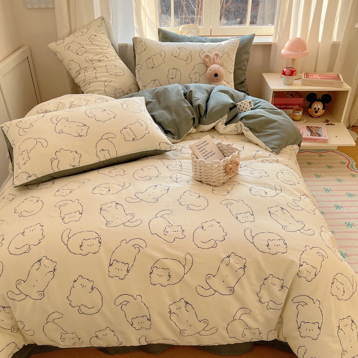 91家纺网 家纺一手货源 找家纺 雅居纺家纺 2025新款全棉小清新四件套 猫猫汇