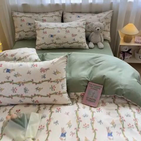 91家纺网 家纺一手货源 找家纺 雅居纺家纺 2025新款全棉小清新四件套 花园秘境