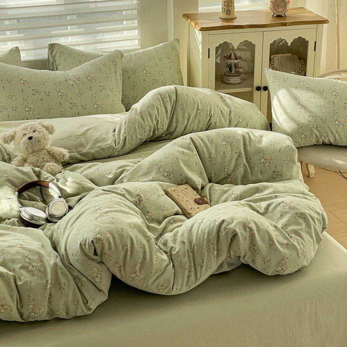 91家纺网 家纺一手货源 找家纺 娜娜2025新款A类针织双层纱印花四件套 小雏菊