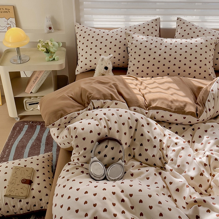 91家纺网 家纺一手货源 找家纺 娜娜2025新款A类针织双层纱印花四件套 心心相印