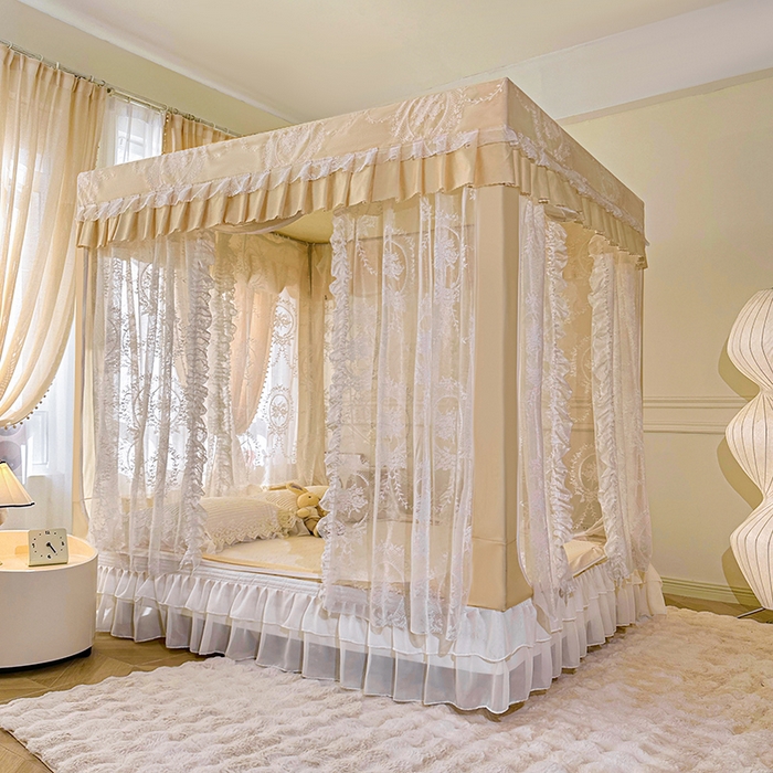 91家纺网 家纺一手货源 找家纺 都市缘蚊帐 2025新款遮光坐床布帘蚊帐拉链方帐婴儿防摔蚊帐-501 卡其