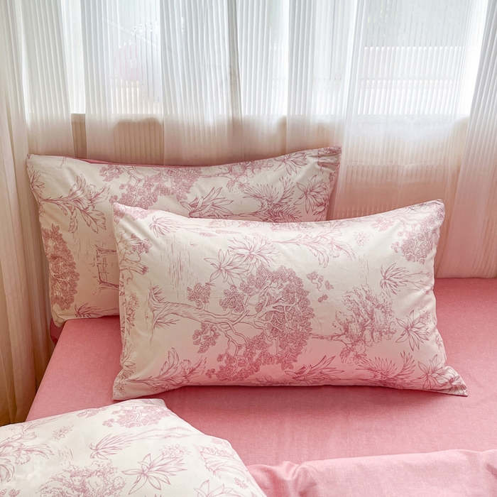 91家纺网 家纺一手货源 找家纺 雅居纺家纺 2025新款全棉小清新四件套 粉色花园