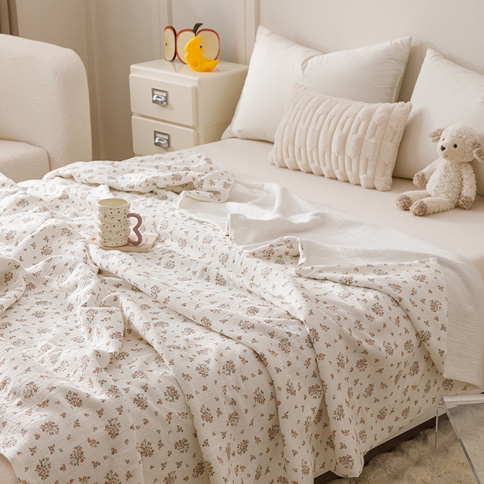 91家纺网 家纺一手货源 找家纺 悦然毛巾被 2025新款全棉六层纱布夏被成人款 花漾柔纱