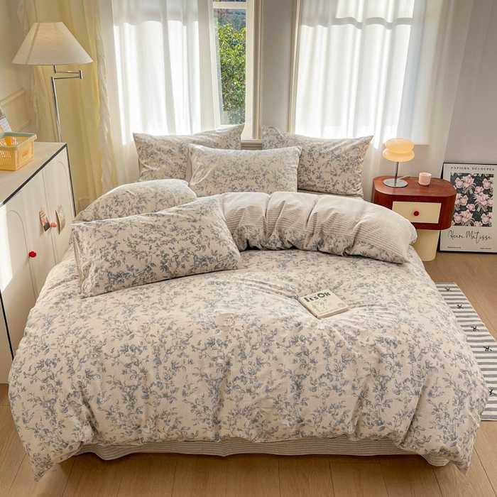 91家纺网 家纺一手货源 找家纺 捌月 2025新款13372喷气全棉四件套-花园里系列 流年