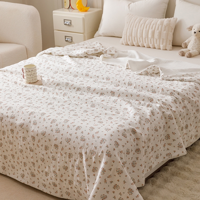 91家纺网 家纺一手货源 找家纺 悦然毛巾被 2025新款全棉六层纱布夏被成人款 花漾柔纱