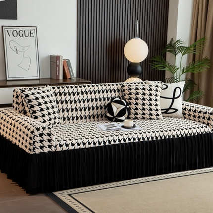 91家纺网 家纺一手货源 找家纺 （总）沐沐家纺 2026新款千鸟格裙边沙发套