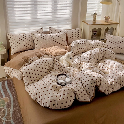 91家纺网 家纺一手货源 找家纺 娜娜2025新款A类针织双层纱印花四件套 心心相印