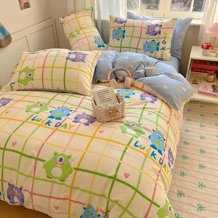 91家纺网 家纺一手货源 找家纺 雅居纺家纺 2025新款全棉小清新四件套 小怪兽