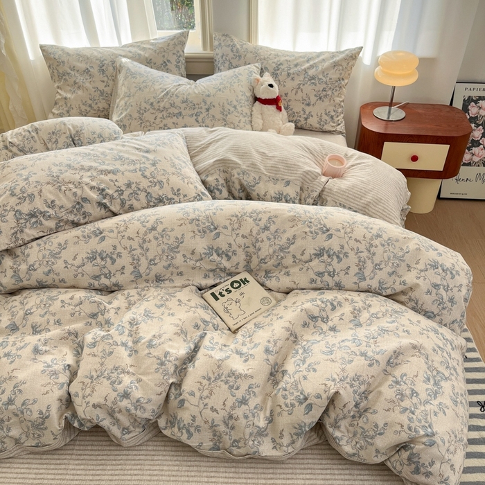 91家纺网 家纺一手货源 找家纺 捌月 2025新款13372喷气全棉四件套-花园里系列 流年