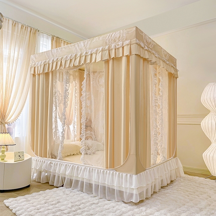 91家纺网 家纺一手货源 找家纺 都市缘蚊帐 2025新款遮光坐床布帘蚊帐拉链方帐婴儿防摔蚊帐-501 卡其