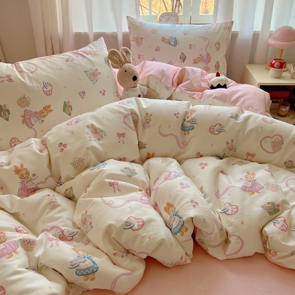 雅居纺家纺 2025新款全棉小清新四件套 咖啡甜心