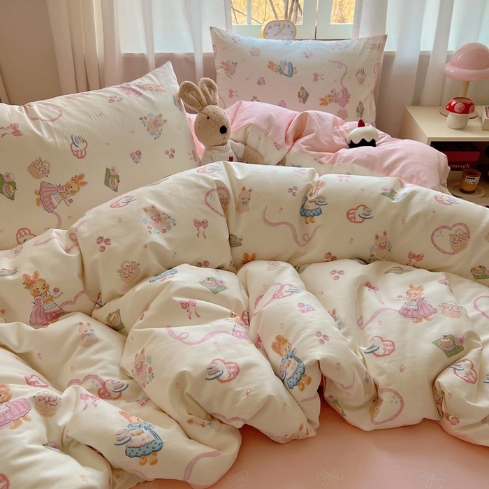 91家纺网 家纺一手货源 找家纺 雅居纺家纺 2025新款全棉小清新四件套 咖啡甜心