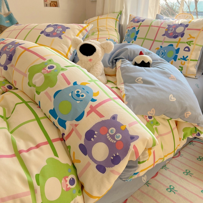 91家纺网 家纺一手货源 找家纺 雅居纺家纺 2025新款全棉小清新四件套 小怪兽