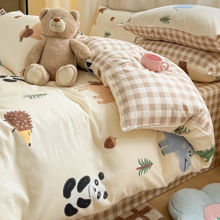 91家纺网 家纺一手货源 找家纺 雅居纺家纺 2025新款全棉小清新四件套 动物世界