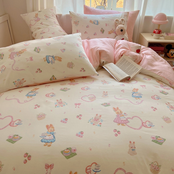 91家纺网 家纺一手货源 找家纺 雅居纺家纺 2025新款全棉小清新四件套 咖啡甜心