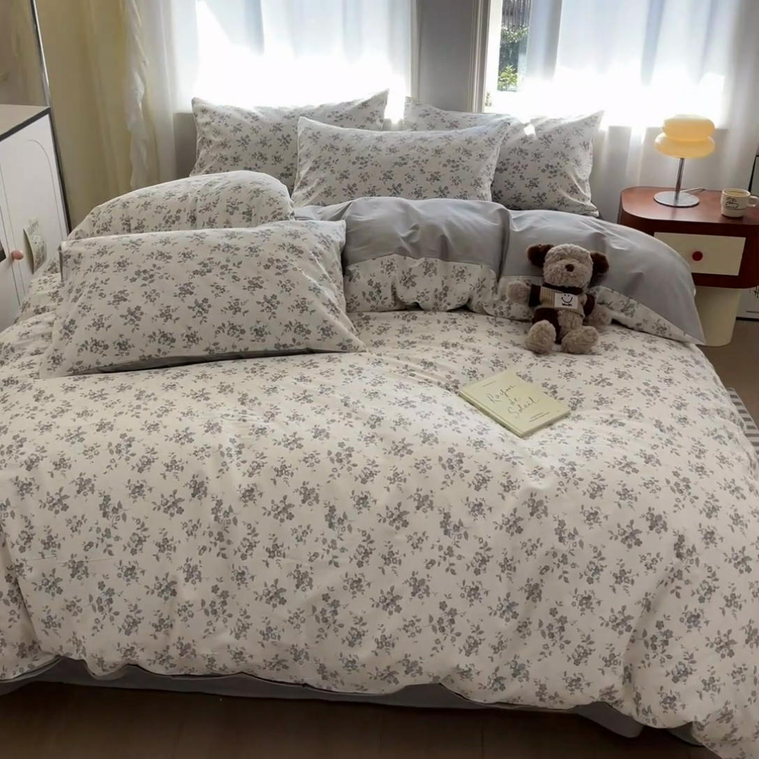 91家纺网 家纺一手货源 找家纺 捌月 2025新款13372喷气全棉四件套-花园里系列 魅影