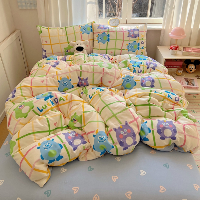 91家纺网 家纺一手货源 找家纺 雅居纺家纺 2025新款全棉小清新四件套 小怪兽