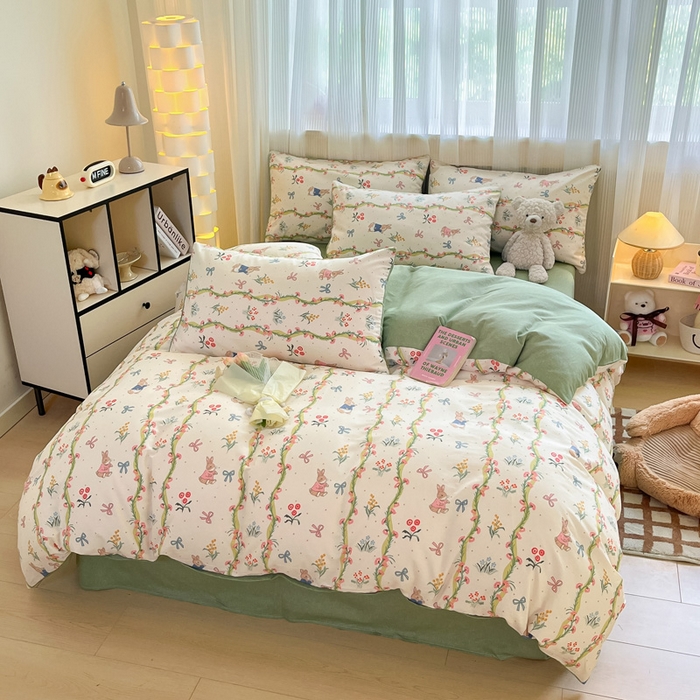 91家纺网 家纺一手货源 找家纺 雅居纺家纺 2025新款全棉小清新四件套 花园秘境