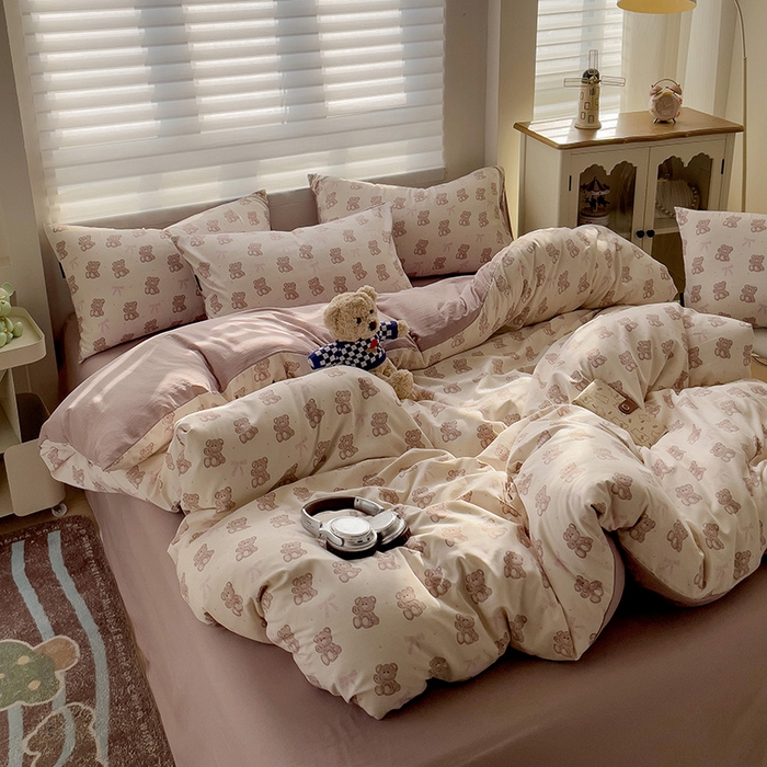 91家纺网 家纺一手货源 找家纺 娜娜2025新款A类针织双层纱印花四件套 可可西里