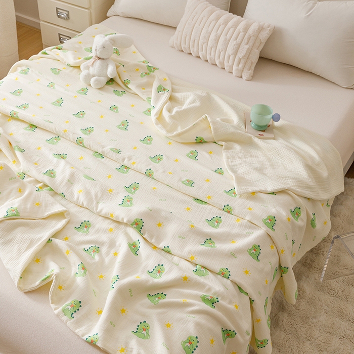 91家纺网 家纺一手货源 找家纺 悦然毛巾被 2025新款全棉六层纱布夏被成人款 萌龙甜梦