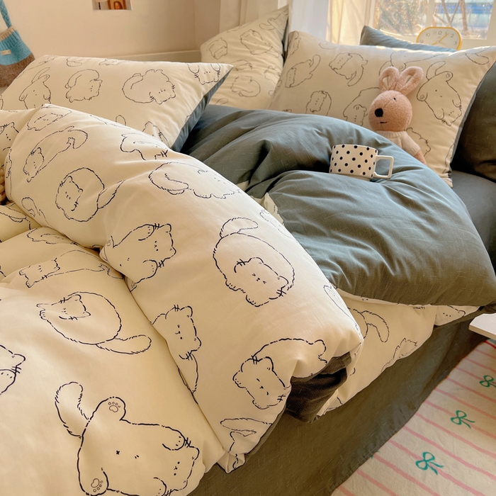 91家纺网 家纺一手货源 找家纺 雅居纺家纺 2025新款全棉小清新四件套 猫猫汇