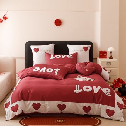 （总）星野 2025新款双股澳棉贴布绣四件套-表白