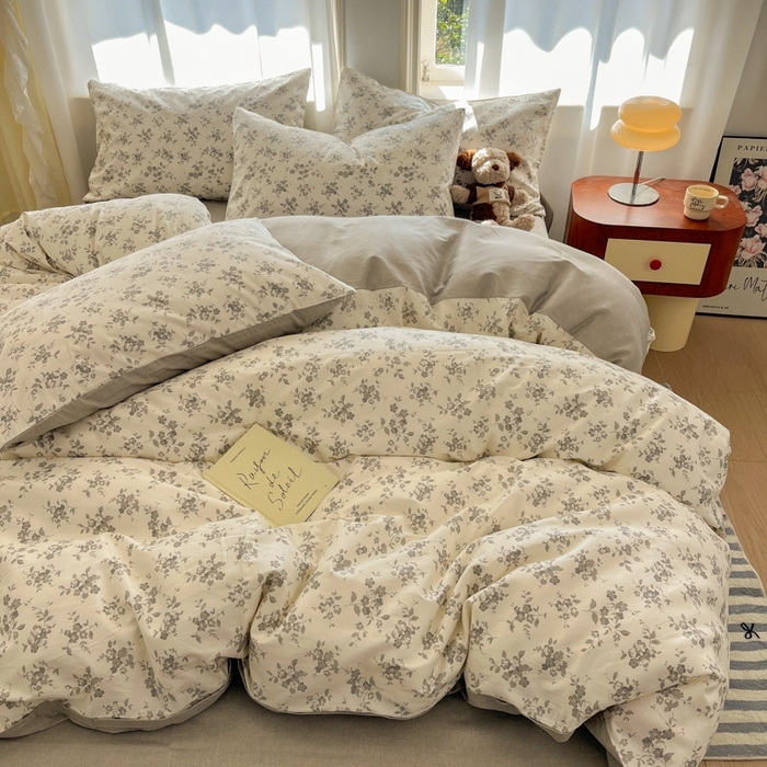 91家纺网 家纺一手货源 找家纺 捌月 2025新款13372喷气全棉四件套-花园里系列 魅影