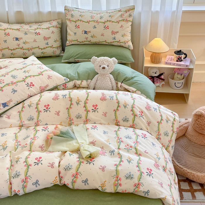 91家纺网 家纺一手货源 找家纺 雅居纺家纺 2025新款全棉小清新四件套 花园秘境