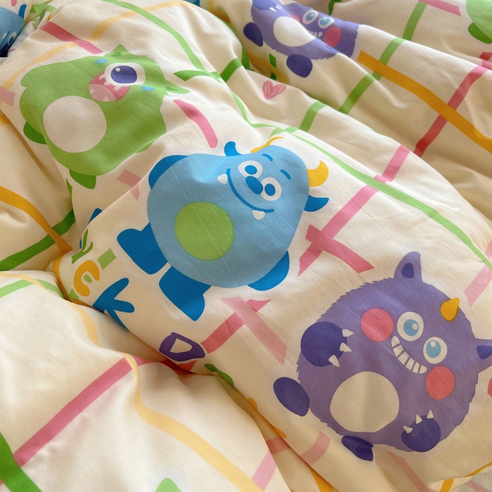 91家纺网 家纺一手货源 找家纺 雅居纺家纺 2025新款全棉小清新四件套 小怪兽