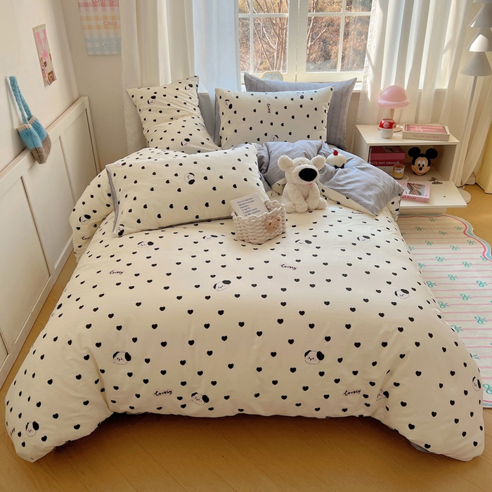 91家纺网 家纺一手货源 找家纺 雅居纺家纺 2025新款全棉小清新四件套 爱心小狗