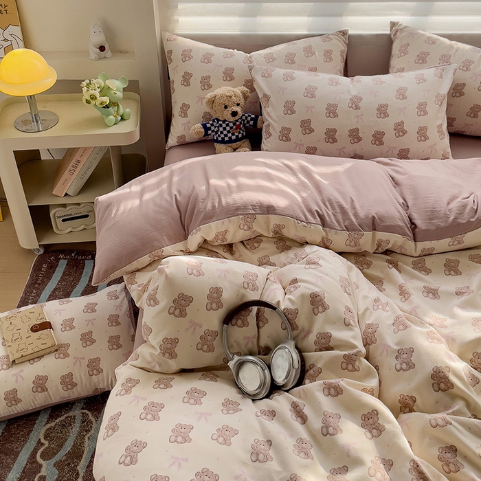 91家纺网 家纺一手货源 找家纺 娜娜2025新款A类针织双层纱印花四件套 可可西里