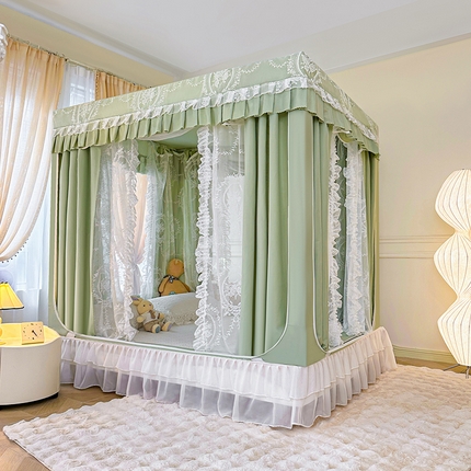 都市缘蚊帐 2025新款遮光坐床布帘蚊帐拉链方帐婴儿防摔蚊帐-501 青提绿