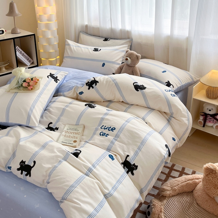 91家纺网 家纺一手货源 找家纺 雅居纺家纺 2025新款全棉小清新四件套 可爱小猫