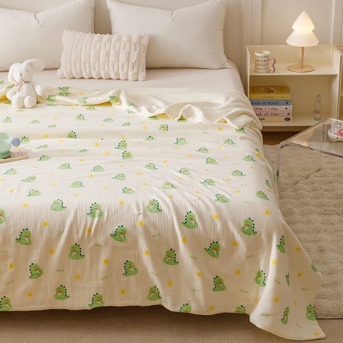 91家纺网 家纺一手货源 找家纺 悦然毛巾被 2025新款全棉六层纱布夏被成人款 萌龙甜梦