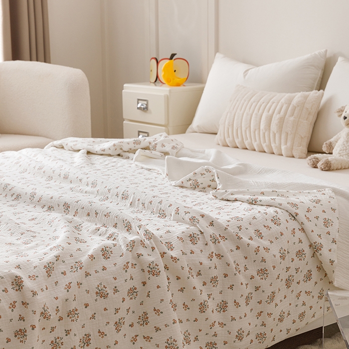 91家纺网 家纺一手货源 找家纺 悦然毛巾被 2025新款全棉六层纱布夏被成人款 花漾柔纱