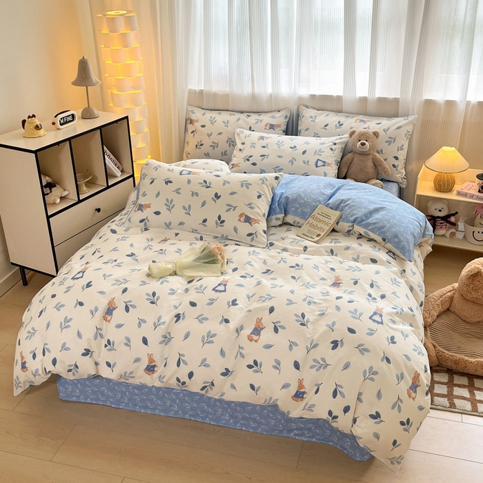 91家纺网 家纺一手货源 找家纺 雅居纺家纺 2025新款全棉小清新四件套 萌萌兔