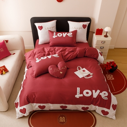 91家纺网 家纺一手货源 找家纺 （总）星野 2025新款双股澳棉贴布绣四件套-表白