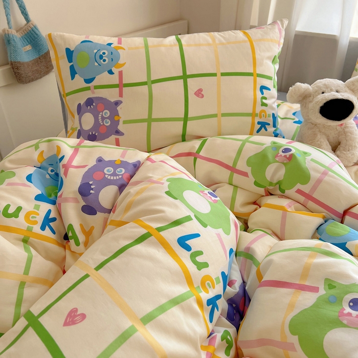 91家纺网 家纺一手货源 找家纺 雅居纺家纺 2025新款全棉小清新四件套 小怪兽