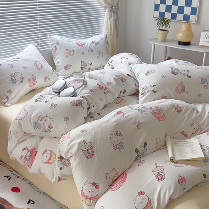 91家纺网 家纺一手货源 找家纺 希丞家居 2025新款ins卡通小清新超柔裸睡水洗棉四件套【提供买家秀】 萌宠派对