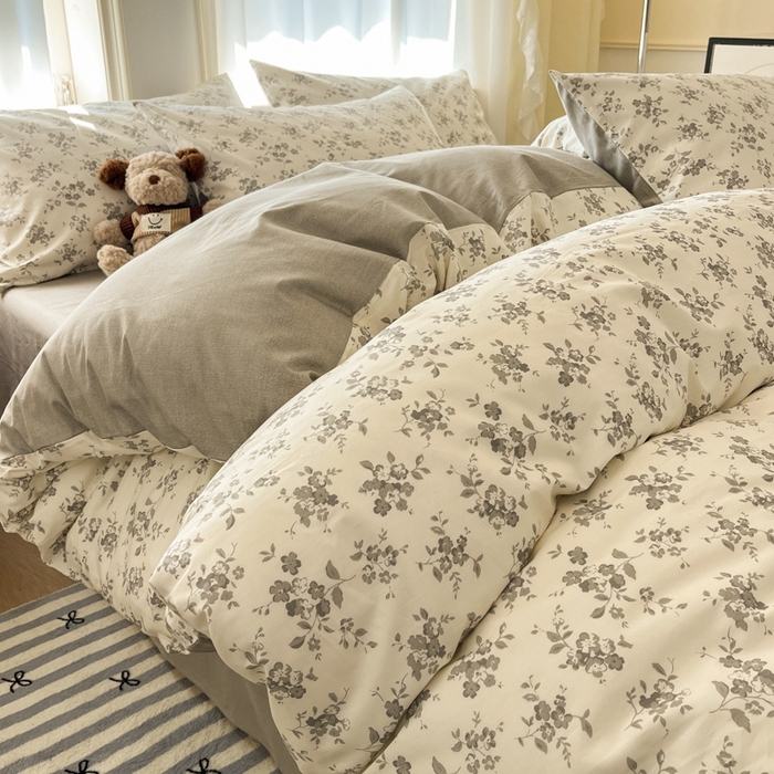 91家纺网 家纺一手货源 找家纺 捌月 2025新款13372喷气全棉四件套-花园里系列 魅影