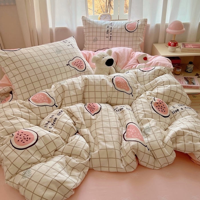 91家纺网 家纺一手货源 找家纺 雅居纺家纺 2025新款全棉小清新四件套 芭乐