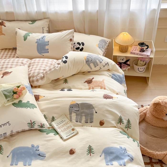 91家纺网 家纺一手货源 找家纺 雅居纺家纺 2025新款全棉小清新四件套 动物世界