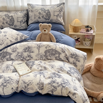 雅居纺家纺 2025新款全棉小清新四件套 妙语花香