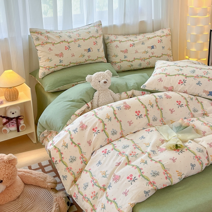 91家纺网 家纺一手货源 找家纺 雅居纺家纺 2025新款全棉小清新四件套 花园秘境