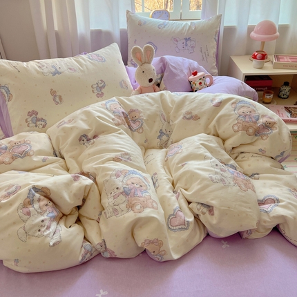 雅居纺家纺 2025新款全棉小清新四件套 椰果小熊