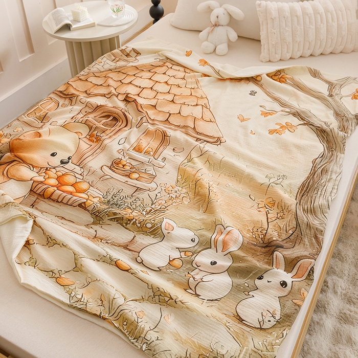 91家纺网 家纺一手货源 找家纺 悦然毛巾被 2025新款全棉六层纱布卡通儿童夏被-儿童床 暧居伙伴