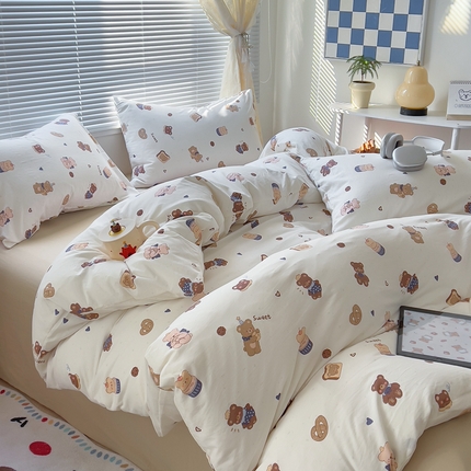 91家纺网 家纺一手货源 找家纺 希丞家居 2025新款ins卡通小清新超柔裸睡水洗棉四件套【提供买家秀】 小熊珍妮