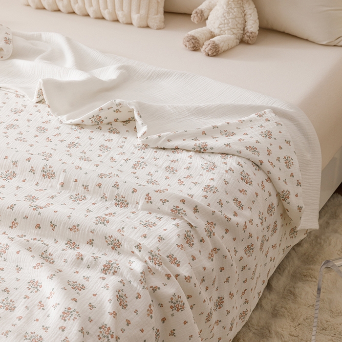 91家纺网 家纺一手货源 找家纺 悦然毛巾被 2025新款全棉六层纱布夏被成人款 花漾柔纱