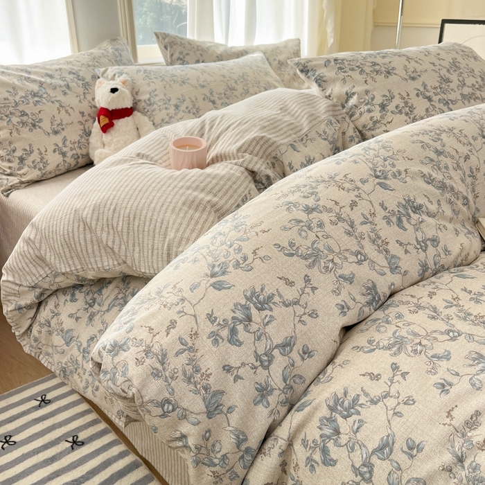 91家纺网 家纺一手货源 找家纺 捌月 2025新款13372喷气全棉四件套-花园里系列 流年