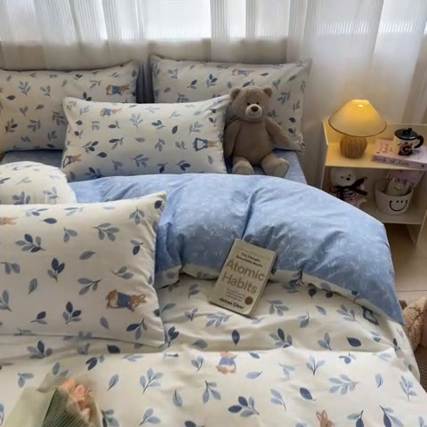 91家纺网 家纺一手货源 找家纺 雅居纺家纺 2025新款全棉小清新四件套 萌萌兔